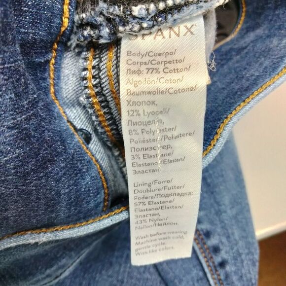 Spanx Pull on Jeggings Wmns S Blue Medium Wash Mid Rise Ankle Raw Hem Slimming - Picture 11 of 12